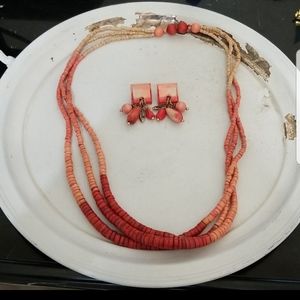 Vintage Wood Bead Necklace and Earrings